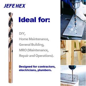 JEFE HEX 1/2" Dia. 5" OAL HSS Twist Drill Bit, General Purpose, 3-Flat Shank, Black and Gold Finished, 135 Degree Split Point, Ideal for Steel/Wood/Copper/Aluminum/Zinc Alloy/Plastic. (2-Piece)