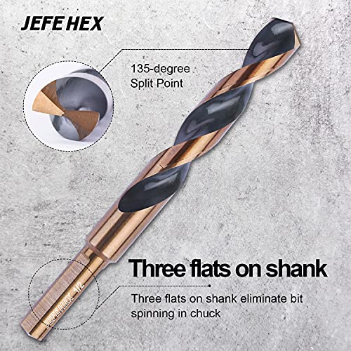 JEFE HEX 1/2" Dia. 5" OAL HSS Twist Drill Bit, General Purpose, 3-Flat Shank, Black and Gold Finished, 135 Degree Split Point, Ideal for Steel/Wood/Copper/Aluminum/Zinc Alloy/Plastic. (2-Piece)