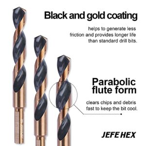 JEFE HEX 1/2" Dia. 5" OAL HSS Twist Drill Bit, General Purpose, 3-Flat Shank, Black and Gold Finished, 135 Degree Split Point, Ideal for Steel/Wood/Copper/Aluminum/Zinc Alloy/Plastic. (2-Piece)