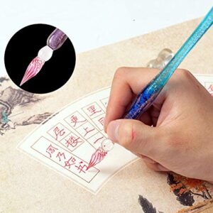 XIAOYU 7 Pieces Glass Dip Pen Set Handmade Starry Sky Calligraphy Pen and 4 Bottle Inks - Lake Blue