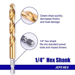 JEFE HEX 9-Piece Drill Bits Set,Hex Shank for Quick Change, Titanium HSS Twist Drill Bit Set, 135 Degree Easy Cut Split Point