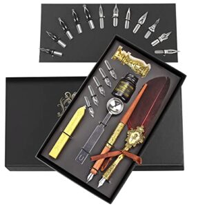 calligraphy set for beginners, calligraphy pens for beginners, calligraphy pen set, calligraphy kit for beginners, feather pen, quill pen, quill and ink set, wooden feather pen with wax stamp set