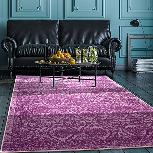 Antep Rugs Alfombras Non-Skid (Non-Slip) 8x10 Rubber Backing Floral Geometric Low Profile Pile Indoor Area Rugs (Purple, 8' x 10'3")