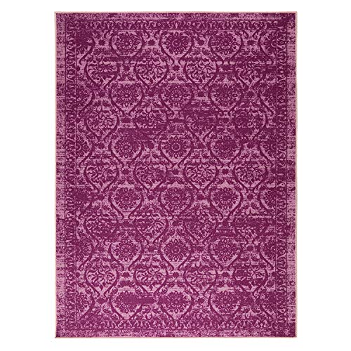 Antep Rugs Alfombras Non-Skid (Non-Slip) 8x10 Rubber Backing Floral Geometric Low Profile Pile Indoor Area Rugs (Purple, 8' x 10'3")