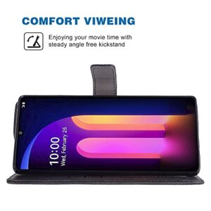 Asuwish Compatible with LG V60 ThinQ V60ThinQ 5G G9 Thin Q Wallet Case Wrist Strap Lanyard Leather Flip Cover Card Holder Stand Cell Accessories Phone Cases for LGV60 V 60 60ThinQ 60V Men Black