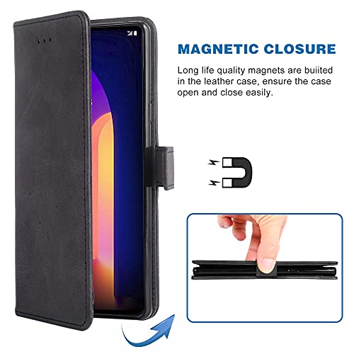 Asuwish Compatible with LG V60 ThinQ V60ThinQ 5G G9 Thin Q Wallet Case Wrist Strap Lanyard Leather Flip Cover Card Holder Stand Cell Accessories Phone Cases for LGV60 V 60 60ThinQ 60V Men Black