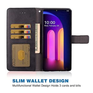 Asuwish Compatible with LG V60 ThinQ V60ThinQ 5G G9 Thin Q Wallet Case Wrist Strap Lanyard Leather Flip Cover Card Holder Stand Cell Accessories Phone Cases for LGV60 V 60 60ThinQ 60V Men Black