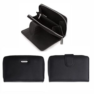 davidjones women black small compact bifold wallet minimalist vegan leather multi card case holder with zipper coin pocket organizer wrislet purse