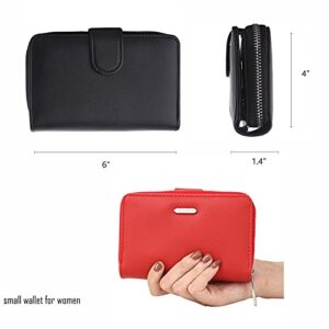 DAVIDJONES Women Black Small Compact Bifold Wallet Minimalist Vegan Leather Multi Card Case Holder with Zipper Coin Pocket Organizer Wrislet Purse