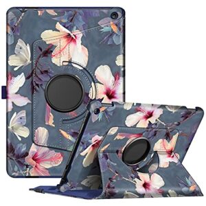 fintie case for all-new amazon fire hd 10 & fire hd 10 plus tablet (only compatible with 11th generation 2021 release) - 360 degree rotating swivel stand cover dual auto sleep/wake, blooming hibiscus