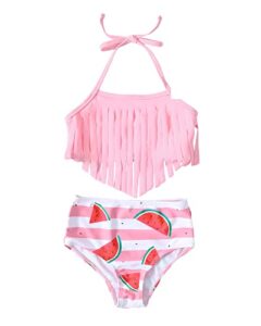 4t toddler girl swimsuit little kids triangle bikini tassel halter tankini top 2pc watermelon bathing suit 4t 5t swimsuit for girls light pink