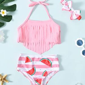 4T Toddler Girl Swimsuit Little Kids Triangle Bikini Tassel Halter Tankini Top 2pc Watermelon Bathing Suit 4T 5T Swimsuit for Girls Light Pink