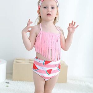 4T Toddler Girl Swimsuit Little Kids Triangle Bikini Tassel Halter Tankini Top 2pc Watermelon Bathing Suit 4T 5T Swimsuit for Girls Light Pink