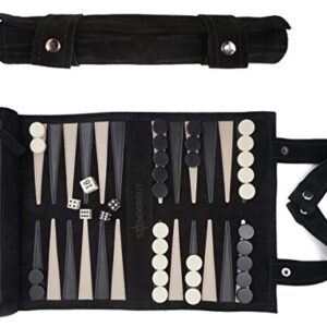 Sondergut- Backgammon - Genuine Leather Backgammon - Travel Backgammon (Black)