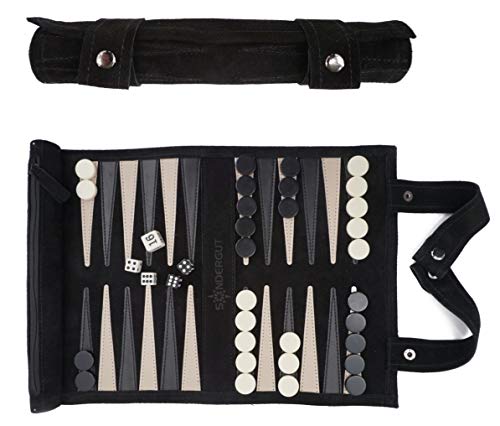 Sondergut- Backgammon - Genuine Leather Backgammon - Travel Backgammon (Black)