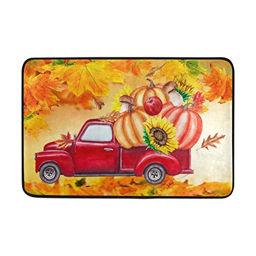 Kcldeci Autumn Harvest Truck Doormat Indoor Door Mats 23.6 x 15.7 inch Fall Maple Leaves Pumpkins Sunflowers Bath Mats Floor Mat Entry Way Welcome Doormats for Kitchen Bathroo