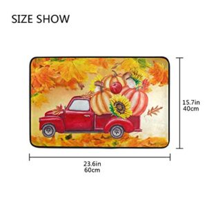 Kcldeci Autumn Harvest Truck Doormat Indoor Door Mats 23.6 x 15.7 inch Fall Maple Leaves Pumpkins Sunflowers Bath Mats Floor Mat Entry Way Welcome Doormats for Kitchen Bathroo