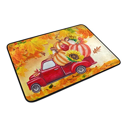 Kcldeci Autumn Harvest Truck Doormat Indoor Door Mats 23.6 x 15.7 inch Fall Maple Leaves Pumpkins Sunflowers Bath Mats Floor Mat Entry Way Welcome Doormats for Kitchen Bathroo