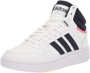 adidas women's hoops 3.0 mid basketball shoe, white/legend ink/rose tone, 9