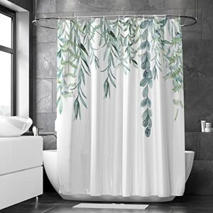 muuyi shower curtain for bathroom with 12 hooks, 3d printing washable waterproof cloth plant leaf fabric, 72 x 72 inches (willow), green
