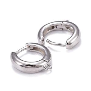 fashewelry 10pcs leverback ear wires with hang loop chunky polished circle huggie hoop earrings platinum plated piercing ring clip stud earring hook for dangle earring making 16x15mm