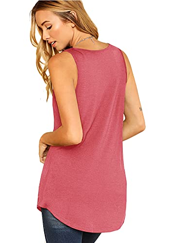 Verdusa Women's V Neck Longline Dolphin Hem Loose Tank Top Watermelon Pink XS