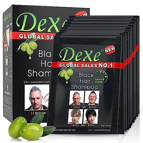 Black Hair Shampoo-Dexe Black Hair Shampoo for Natural Hair,Temporary Instant Hair Dye Maintain for Men and Women Black Color/Easy to Use/Last 30 days/Natural Ingredients (Pack of 10)