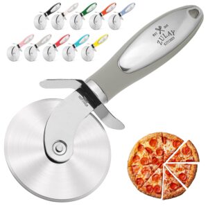 zulay kitchen large pizza cutter wheel - premium stainless steel pizza slicer - easy to clean & cut pizza wheel - super sharp, non-slip handle & dishwasher friendly - gray