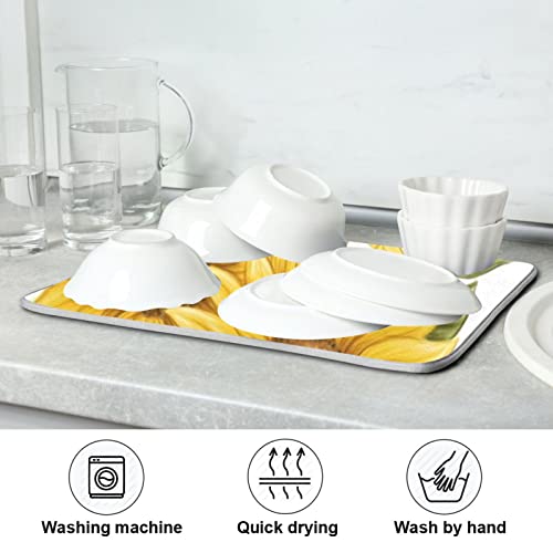 Absorbent Dish Drying Mat for Kitchen Counter - Pumpkin Birds Thanksgiving Day Microfiber Drying Pad, Reversible Drainer Mats for Countertop, Large 18" x 24"