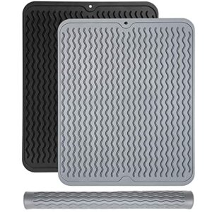 dish drying mat, silicone sink mats for kitchen counter 15.7inch 11.8inch heat-resistant mat easy-to-clean drainage mat non-slip drainage mat for kitchen counter (2 black and gray)