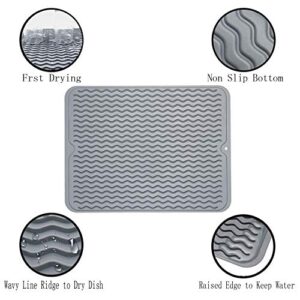 Dish Drying Mat, silicone sink mats for kitchen counter 15.7inch 11.8inch heat-resistant mat easy-to-clean drainage mat non-slip drainage mat for kitchen counter (2 black and gray)