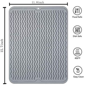 Dish Drying Mat, silicone sink mats for kitchen counter 15.7inch 11.8inch heat-resistant mat easy-to-clean drainage mat non-slip drainage mat for kitchen counter (2 black and gray)