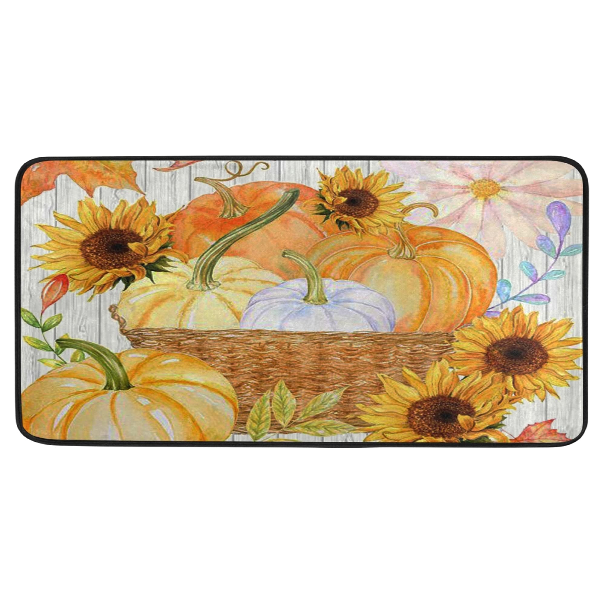 Aslsiy Kitchen Rug Summer Flowers Maple Leaves Pumpkin Floor Comfort Mats Bath Rugs Entryway Welcome Non Slip Area Rug for Bedroom Living Room Doormats Home Decor 39" X 20"