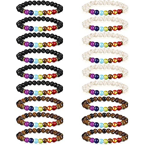 Hazms 18 Pcs Chakra Bracelets for Women Men-Crystal Bracelets Beaded Bracelets Lava Rock 7 Chakra Crystals and Healing Stones Bracelets 8mm Relief Yoga Menditation Beads Bracelets for Womens