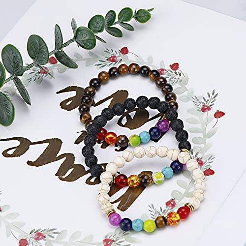 Hazms 18 Pcs Chakra Bracelets for Women Men-Crystal Bracelets Beaded Bracelets Lava Rock 7 Chakra Crystals and Healing Stones Bracelets 8mm Relief Yoga Menditation Beads Bracelets for Womens