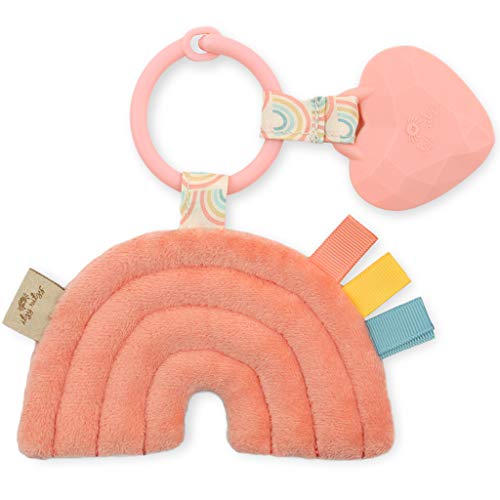 Itzy Ritzy Itzy Pal Infant Toy & Teether; Includes Lovey, Crinkle Sound, Textured Ribbons & Silicone Teether, Rainbow