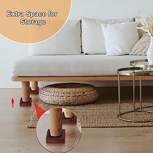 Stahala Bed Risers (Set of 8) Lifts Height 1",2",3" or 4",Solid Natural Wood Furniture Heavy Duty Leg Risers Lifts for Sofas Table Desk Chair Couches with Non-Slip Rubber Pad & Non-Slip Recessed Hole