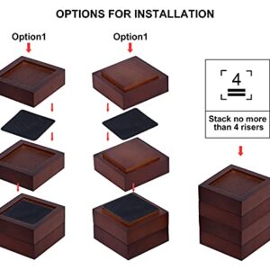 Stahala Bed Risers (Set of 8) Lifts Height 1",2",3" or 4",Solid Natural Wood Furniture Heavy Duty Leg Risers Lifts for Sofas Table Desk Chair Couches with Non-Slip Rubber Pad & Non-Slip Recessed Hole