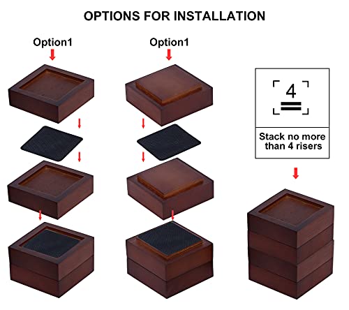 Stahala Bed Risers (Set of 8) Lifts Height 1",2",3" or 4",Solid Natural Wood Furniture Heavy Duty Leg Risers Lifts for Sofas Table Desk Chair Couches with Non-Slip Rubber Pad & Non-Slip Recessed Hole