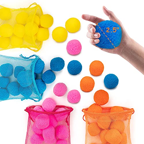 beetoy Sponge Balls for Water Fights 48 Reusable Water Balloons Water Balls Highly Absorbent Cotton Water Sponges Fight with Mesh Bag Water Toys for Pool Parties Trampoline Sprinklers and Summer Fun