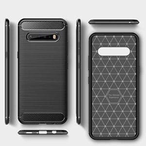 Grandcaser Case for LG V60 ThinQ 5G Ultra Slim Carbon Fiber TPU Soft Anti-Scratch Shockproof Protection Cover for LG V60 ThinQ 5G 6.8" -Black