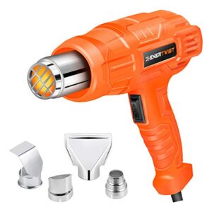 enertwist 1500w dual temperature heat gun kit with 4 nozzle attachments for shrink wrapping, paint removal, rusted bolt stripping, wire shrinking, crafting, et-hg-1500r