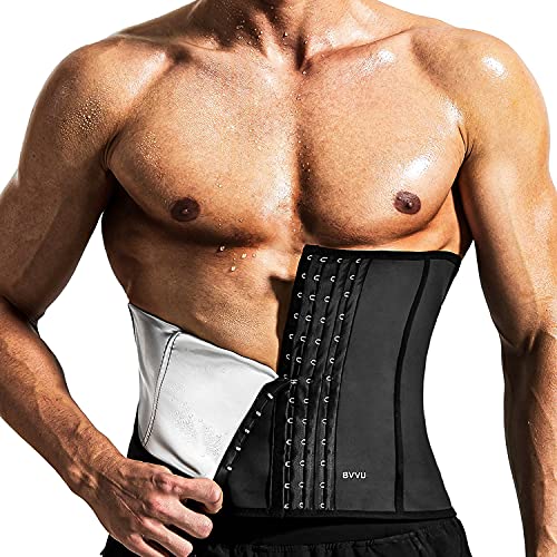 BVVU Waist Trainer Trimmer for Men,Mens Waist Trainer Tummy Control Sweat Wrap Black