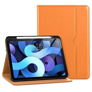 dtto ipad air 5th generation case (2022) / ipad air 4th generation case (2020) 10.9 inch, premium leather business folio stand cover with pencil holder [2nd pencil charging] for ipad air 5/4, orange