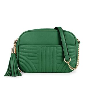 evve quilted crossbody bags for women - stylish camera bag with tassel - lightweight medium size shoulder purse | kelly green