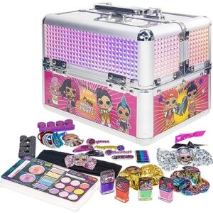l.o.l surprise! townley girl train case cosmetic makeup set includes lip gloss, eye shimmer, nail polish, hair accessories & more! for kids girls, ages 3+ perfect for parties, sleepovers & makeovers