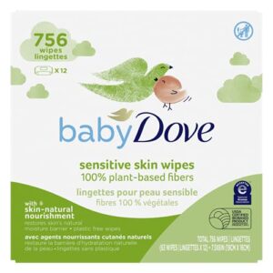 baby dove baby wipes for sensitive skin with 100% plant-based fibers hypoallergenic 63 wipes 12 pack
