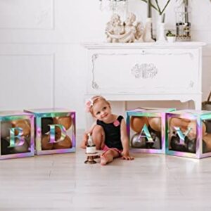 Rainbow Transparent Balloon Boxes With 27 Letters - Baby Shower Decorations For Baby Boy Or Girl - 1st Birthday, Bridal Shower, Gender Reveal Party Decoration Balloon Box - Reusable Favors In Giftbox