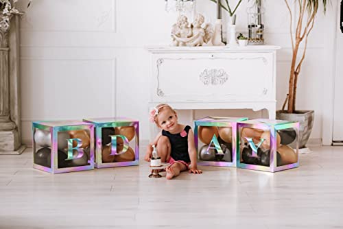 Rainbow Transparent Balloon Boxes With 27 Letters - Baby Shower Decorations For Baby Boy Or Girl - 1st Birthday, Bridal Shower, Gender Reveal Party Decoration Balloon Box - Reusable Favors In Giftbox