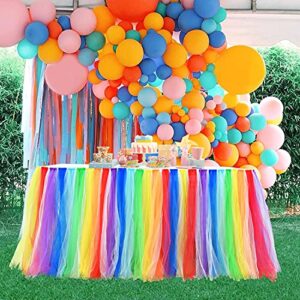 rainbow tulle tutu table skirt for birthday party wedding unicorn party colorful table skirts for rectangle tables 6ft